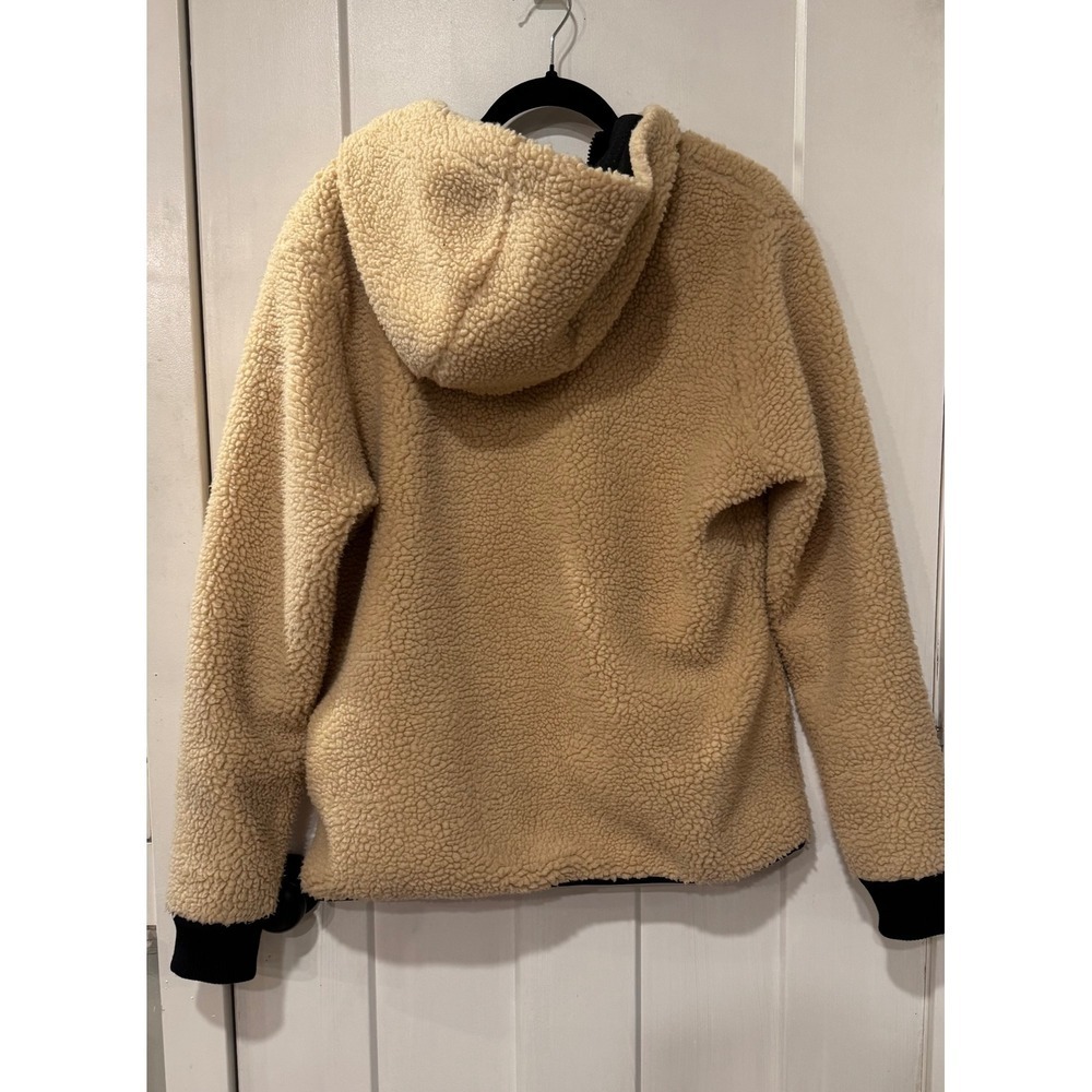 Eddie Bauer Women Sherpa Fleece Hoodie Pullover Tan Black Pocket Size L - Picture 11 of 13